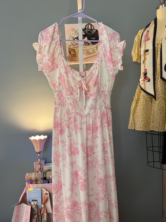 111 • Elizabeth Blush Roses Romantic Pink Floral Maxi Dress with Puff Sleeves - Picture 12 of 12